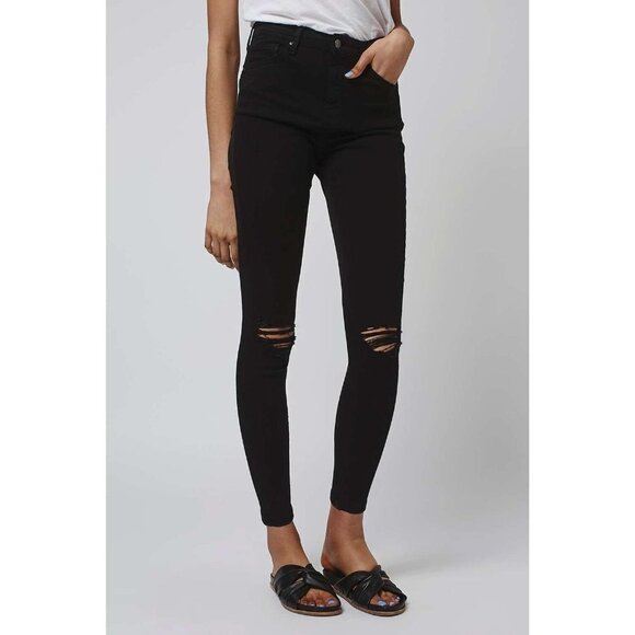 Topshop Black Distressed Knee Moto Jamie Skinny Jeans size 26 - Picture 16 of 16